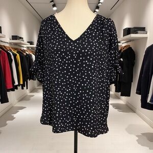 LOFT Black & White Polka Dot V-Neck Ruffle Sleeve Blouse Size S